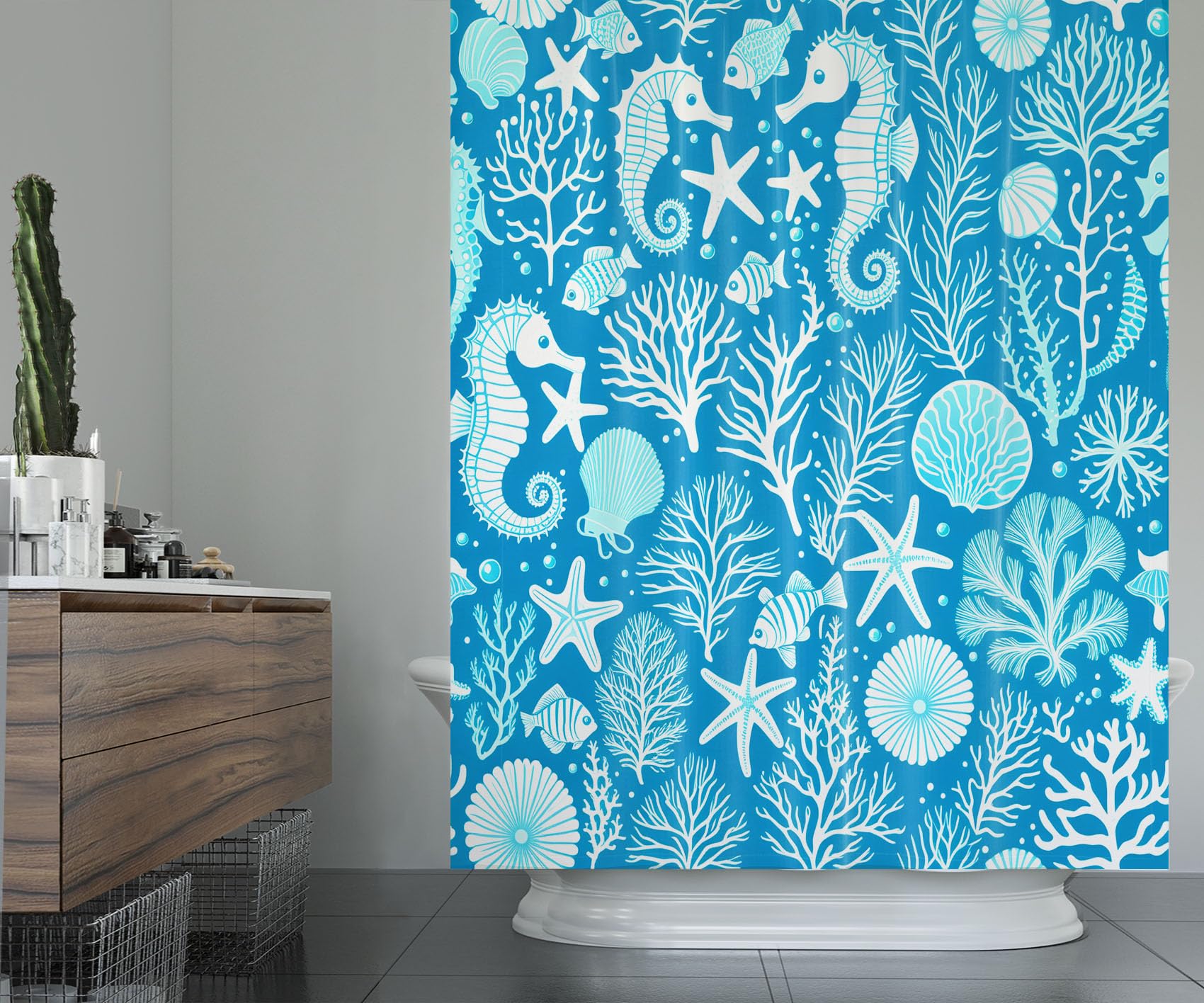 Shell Backdrop 2d Realistic Underwater Sea Shell Starfish Shower Curtain Set ...