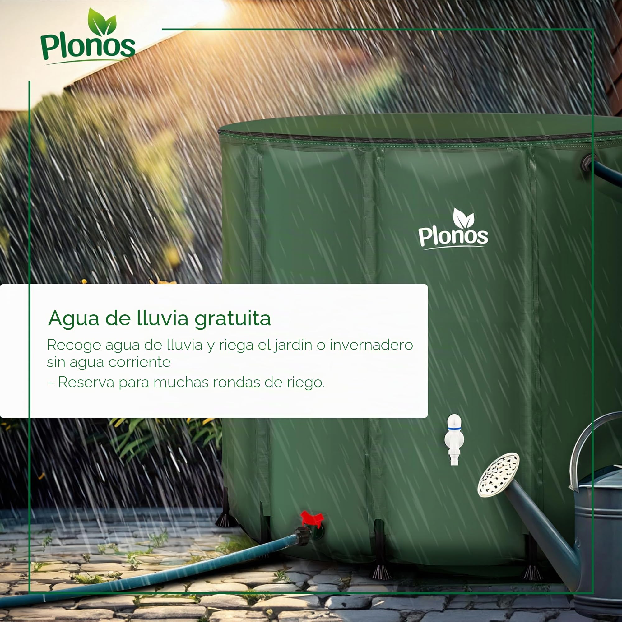 Tanque de Lluvia de 1000 l Barril de Agua con válvula de Drenaje 96 x 120 cm Verde