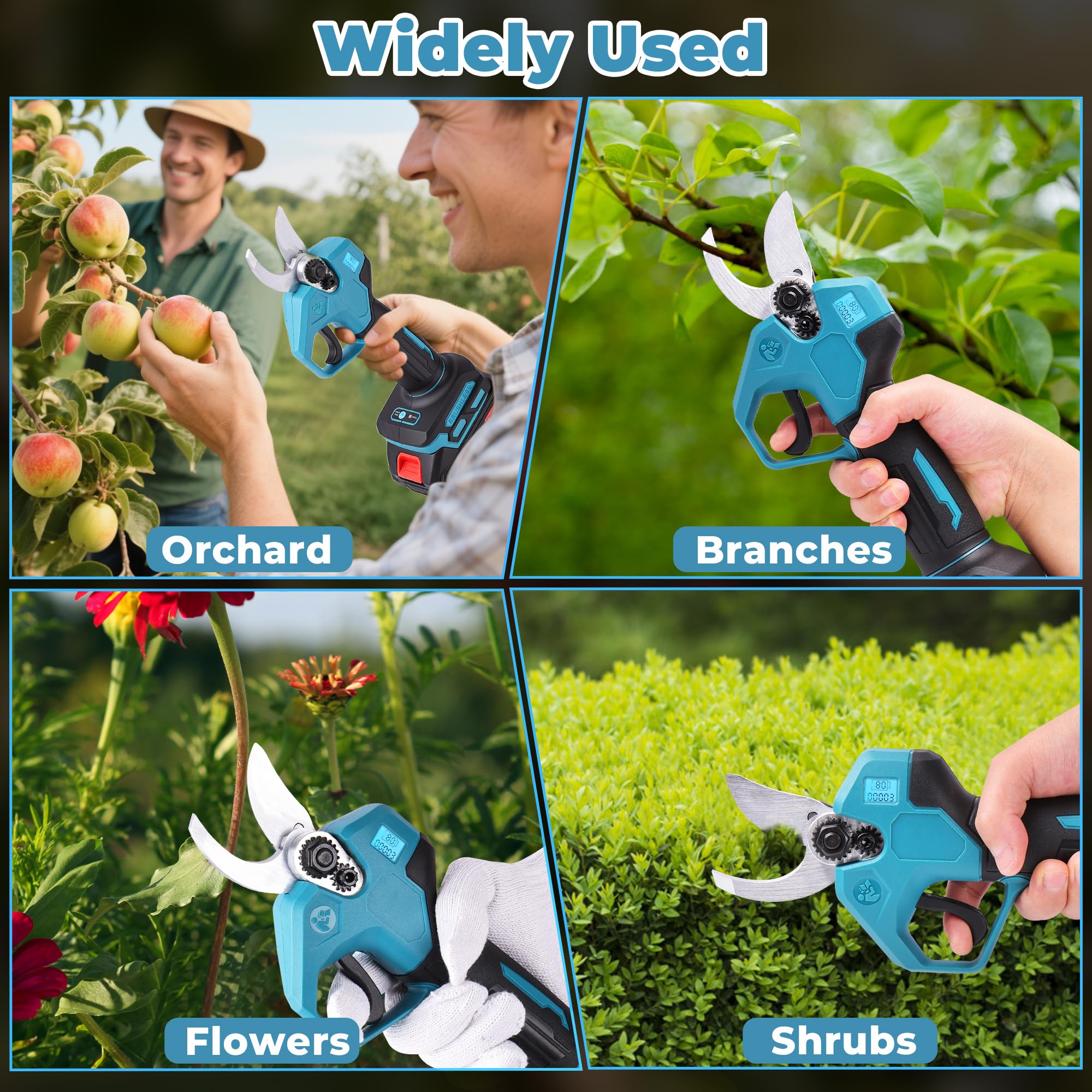 Tijeras de Podar Eléctricas con Pértiga Telescópica 2.4 m, Corte Ajustable 25/35 mm, Pantalla de Batería, 2× 2.0Ah Baterías,Tijera de Podar Eléctrica para Jardín y Árboles Altos