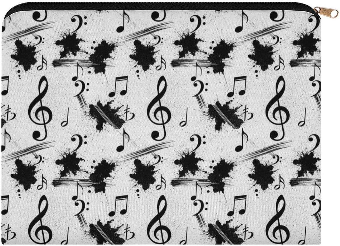 Women Zipper Portable Cosmetic Bags Black And White Music Notes Small Makeup Bag for Purse Travel Toiletry Pouch