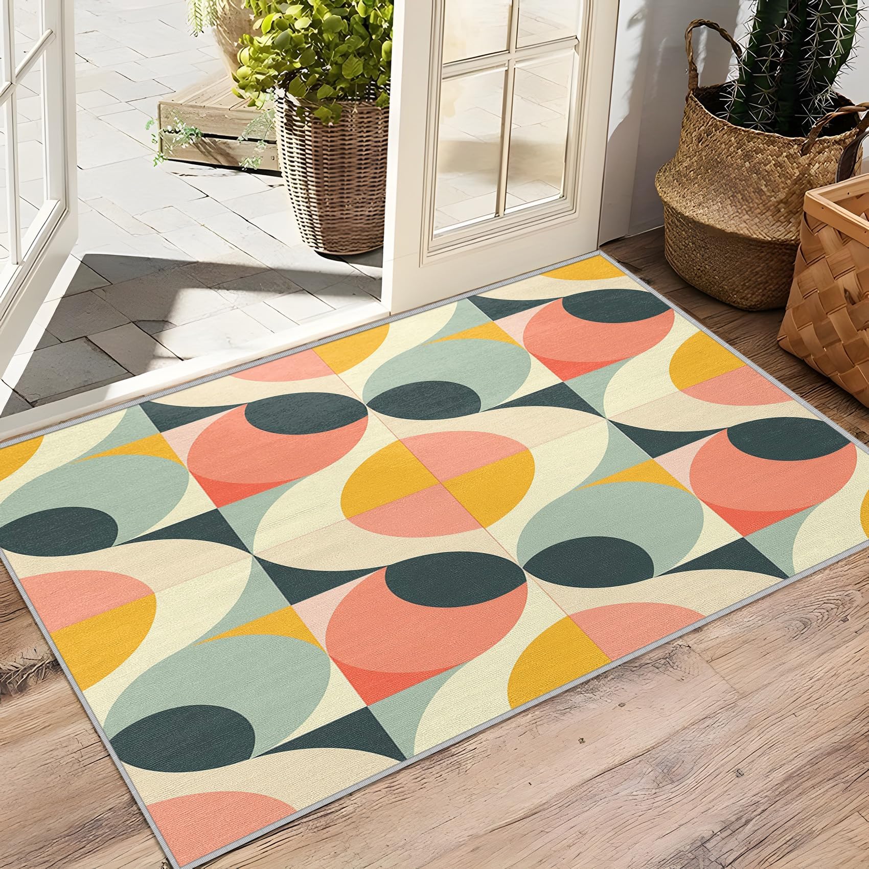 Tapis moderne minimaliste - Style rétro années 70 - Parfait pour chambre à coucher et entrée - Doux et durable - Facile à nettoyer - 80 x 160 cm
