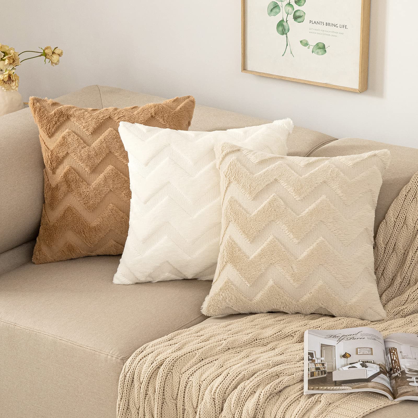 Lot De 2 Housses De Coussin MIULEE – Beige, Daim Et Laine Artificielle, 40x40 Cm (neuf)