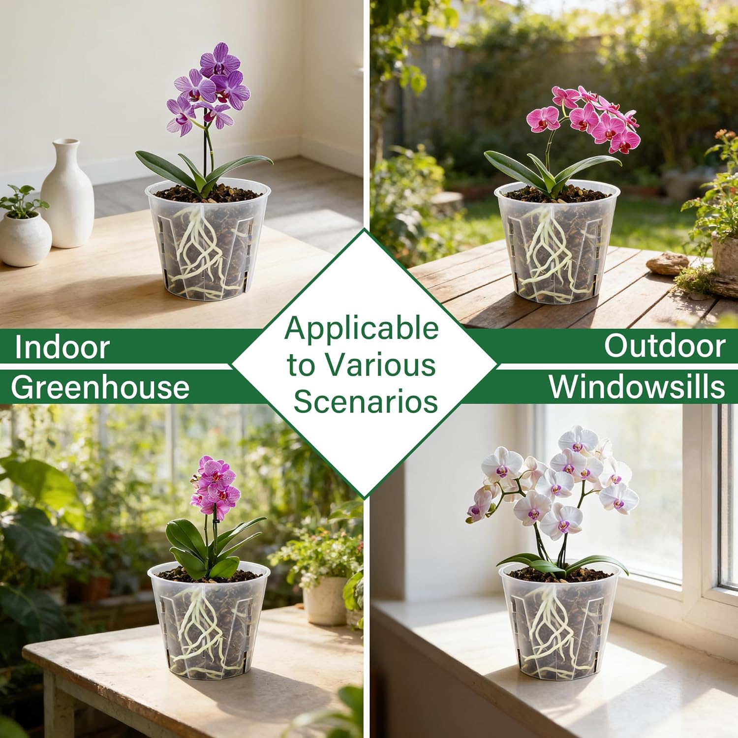 MIXC Side-Open Orchid Pot with Holes for Easy Repotting, 12 Packs 5 Inch Clear Plastic Breathable Slotted Flower Plant Nursery Planters with Drainage for Optimal Root Health Indoor Outdoor