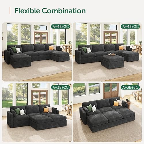Miniatura 4 de HONBAY Sofá modular con asientos de almacenamiento, sofá modular con otomana de almacenamiento, sofás seccionales en forma de U para sala de estar,