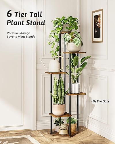 Miniatura 3 de Soporte de esquina para plantas de interior de 6 niveles, estante alto para plantas múltiples plantas, estante de madera para plantas, estantes de