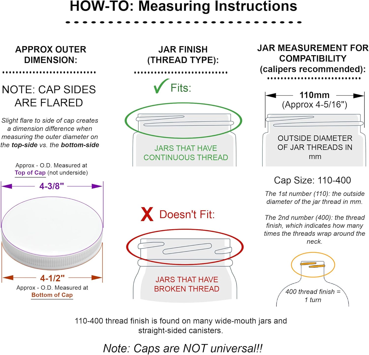 110/400 Screw-On Food-Grade Lid, 4-3/8″ OD Measured at Lid Top, USA-Made, Fits Plastic Glass Larger-Mouth Containers ½–1 Gallon, Barrel Jars 1–2.5 Gal (White, Foam Liner) - Image 2