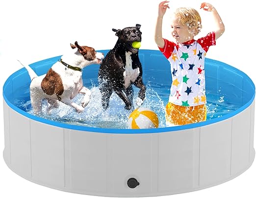 Niubya Foldable Dog Pool, Collapsible Hard Plastic Dog Swimming Pool, Portable Bath Tub for Pets Dogs and Cats, Pet Wading Pool for Indoor and Outdoor, 64 x 12 Inches