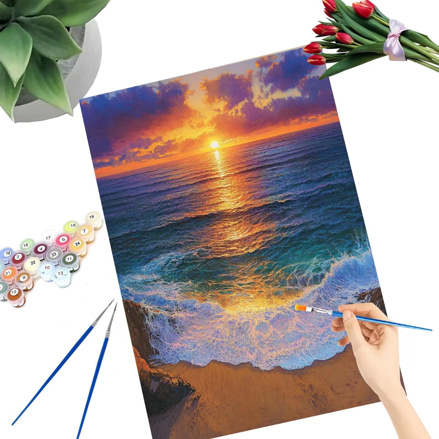 Pintar por Numeros Adultos pintar por numeros niños manualidades niños 10 años, DIY Pintar por Números de Pincel y Pintura acrílica Decoraciones para el Hogar Manualidades, sin Marco 60x80cm C-52