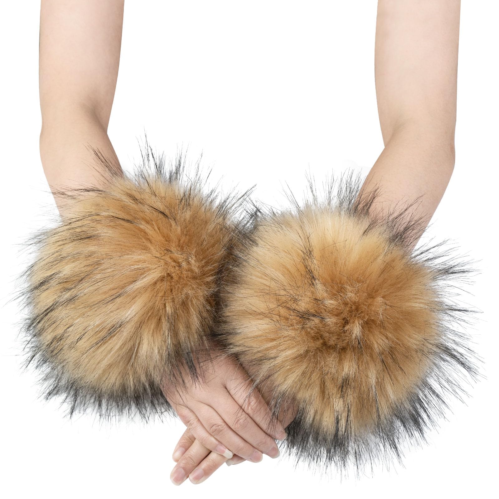 Modelshow Women's Imitation Raccoon Hair Plush Fluffy Imitation Faux Fox Fur Bracelet Wristband Sleeve Ring Cuffs Warmer (Imitation Raccoon Hair)