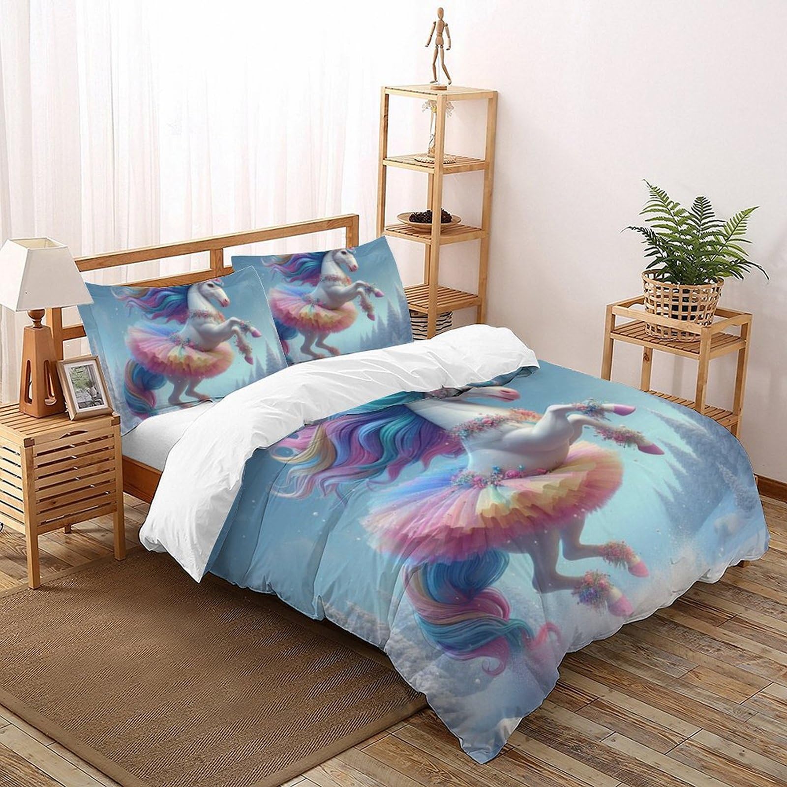 Housse de couette Super King Animaux Cheval Arc-en-Ciel Microfibre 260x220cm