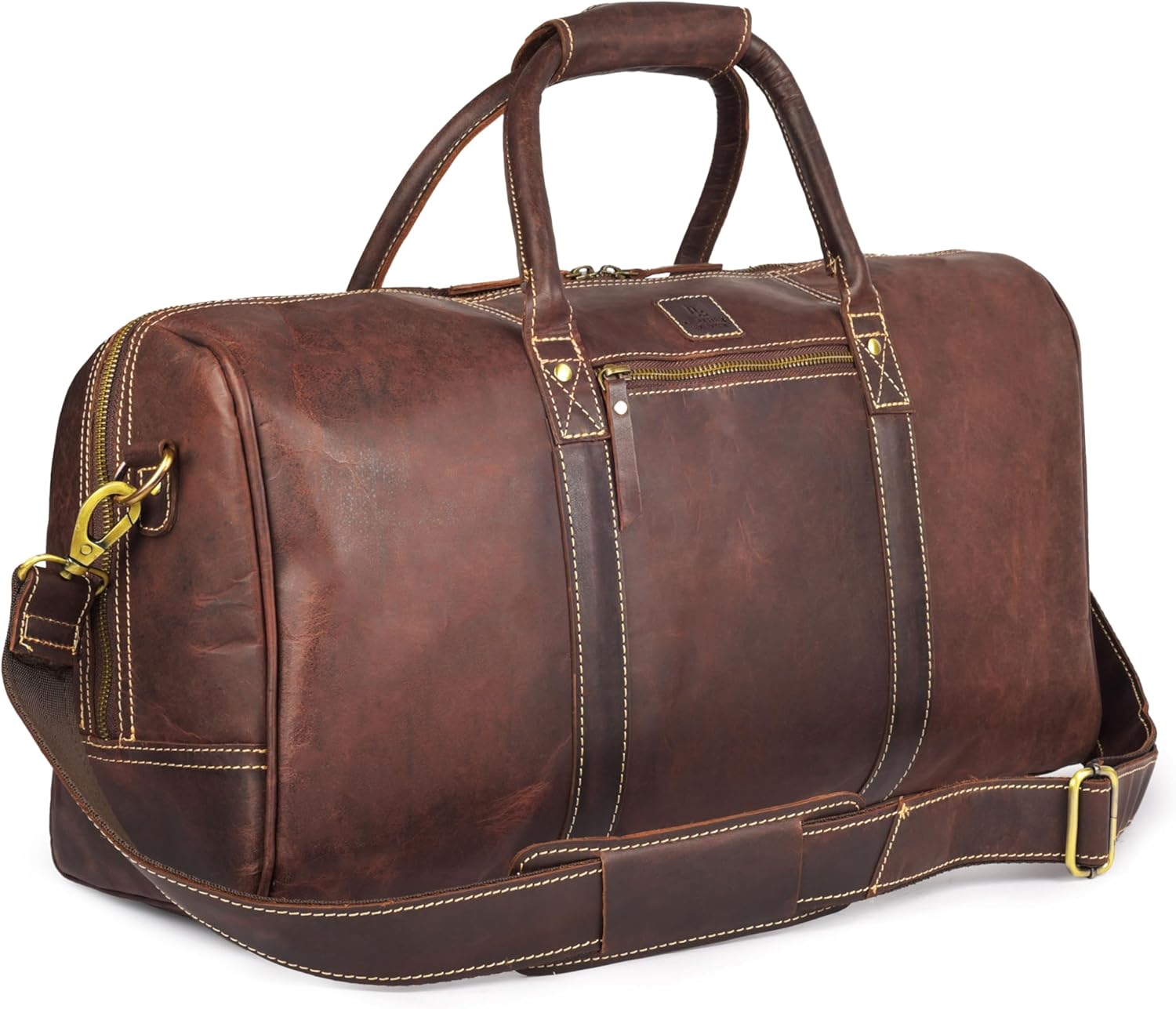 Genuine Leather Duffle Bag for Men & Women – Stylish Travel Weekender Bag with Shoulder Strap – Overnight, Gym, or Carry-On Luggage Bag - Mulburry Brown
