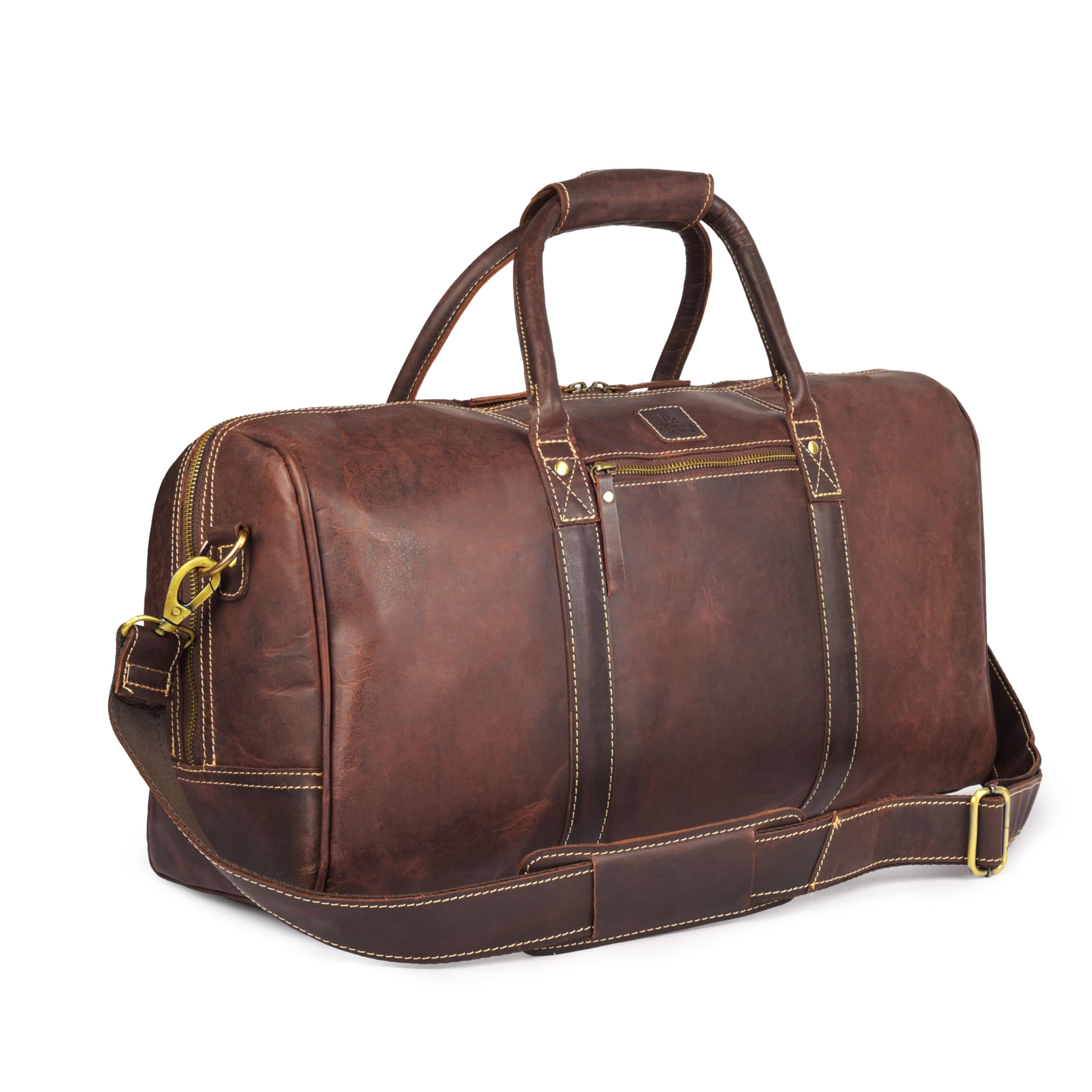 Genuine Leather Duffle Bag for Men Women Stylish Travel Weekender Bag with Shoulder Strap Overnight Gym or Carry-On