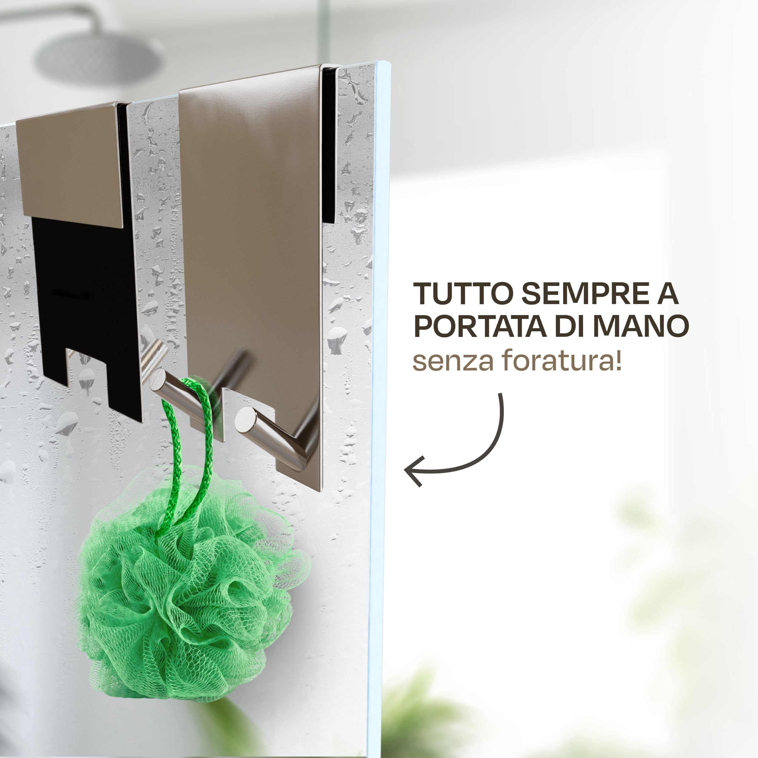 WOOLUCK® 2 Pezzi Ganci per Porta Doccia, Acciaio Inossidabile Senza Foratura Gancio Porta Asciugamani Sopra Porta Doccia Senza Telaio per Bagno(17,8cm Argento