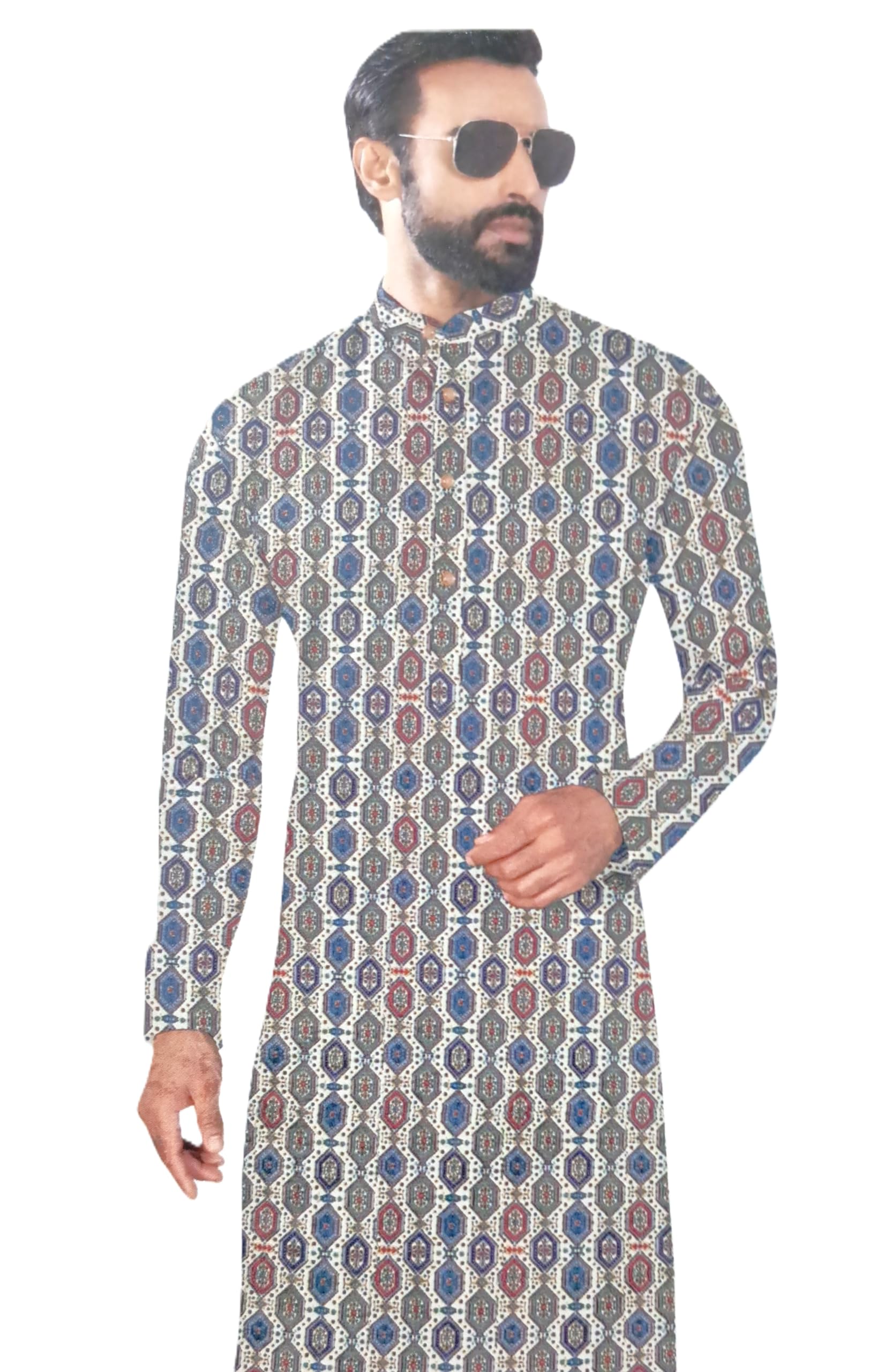 Printed Cotton Kurta Fabric for Men Light Sky Blue-picture-23
