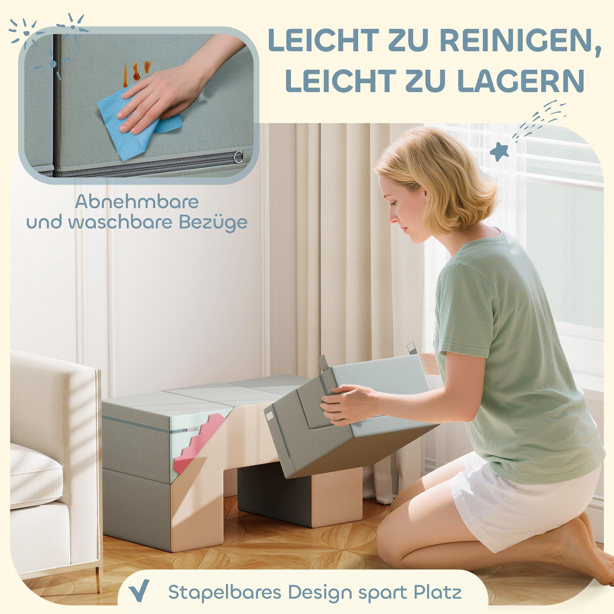AIYAPLAY Kinder Schaumstoff Bausteine 2er Set Softbausteine Bunt | Riesenbausteine, Großbausteine, mit Samtoptik, Klettern, Bauklötze, Bausteinset