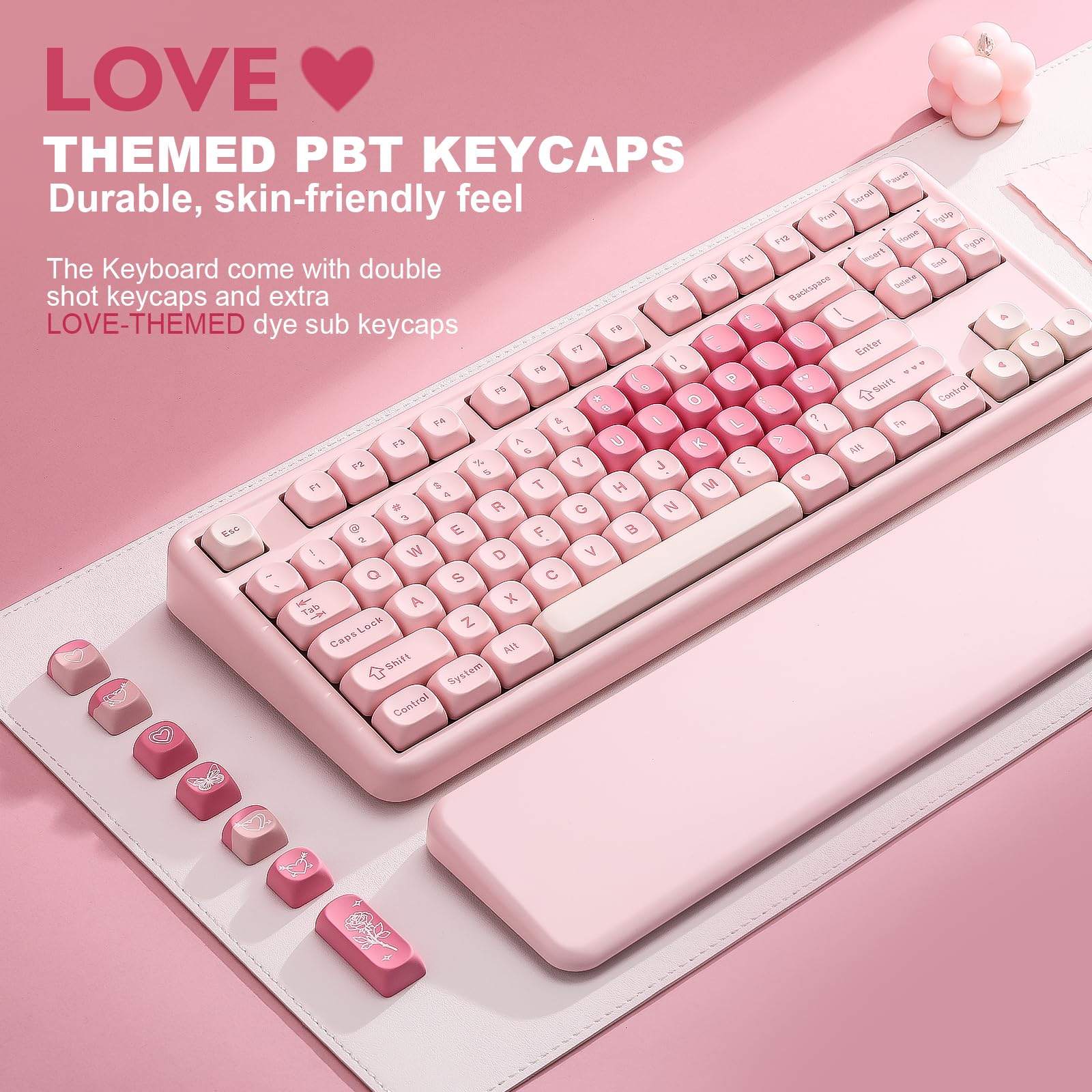 YUNZII B87 Teclado Mecánico Inalámbrico, QMK/Via Custom Teclado de Juego TKL Diseños,BT/2.4G/USB-C Teclado Enchufable En Caliente, Teclado RGB con Wrist Rest para Win/Mac (Pink, Cocoa Cream v2)