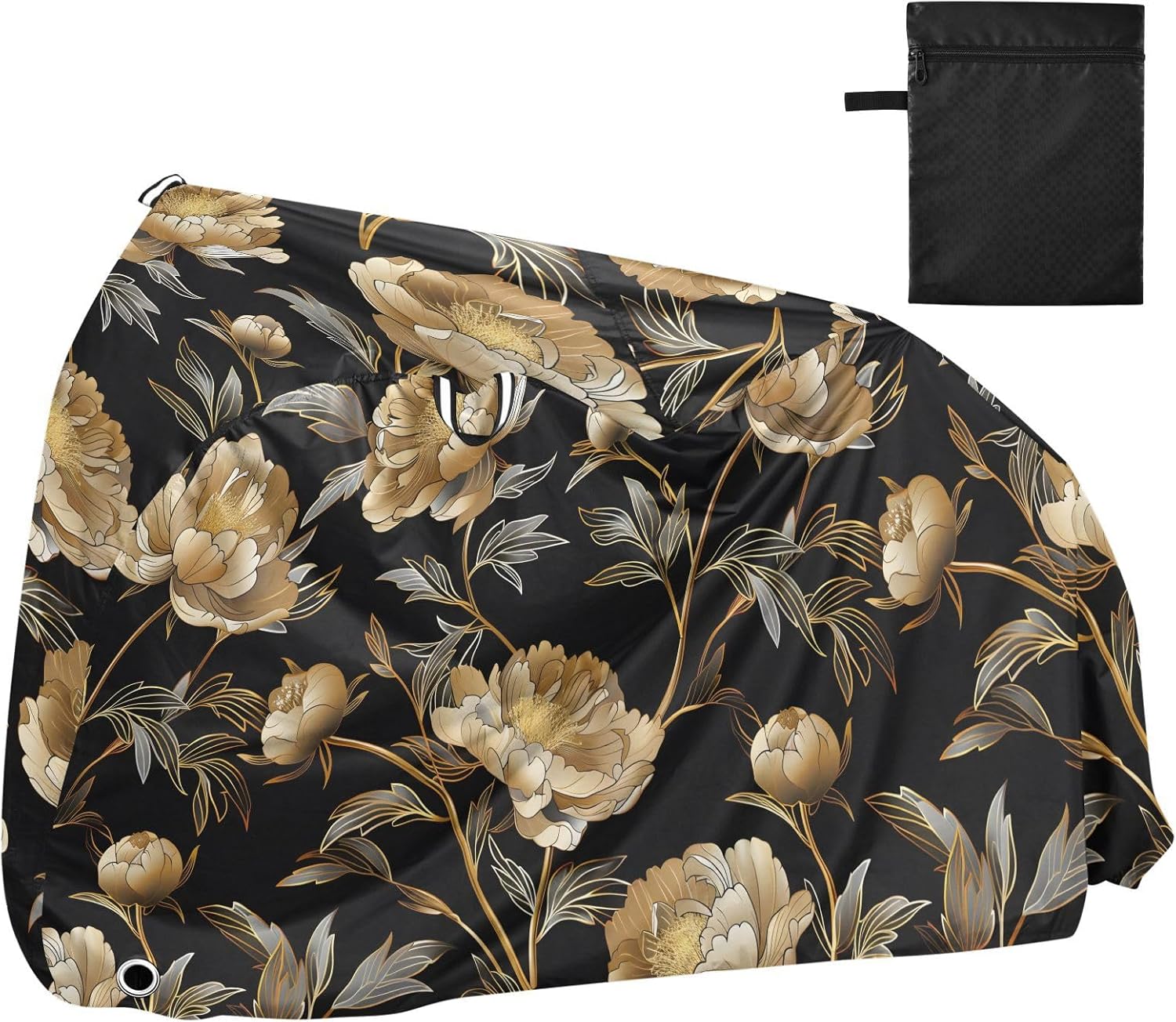 ALAZA Gold Peony Flowers Bike Cover Waterproof Outdoor Ebike Bicycle Covers Tarp Protection for 1/2 Bikes, Sun UV Dust Wind Proof