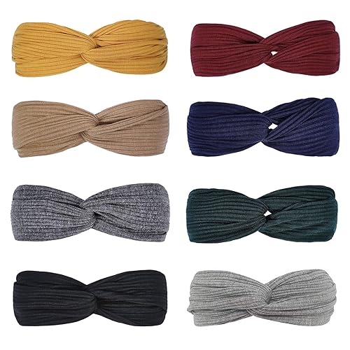 Miniatura 7 de Huachi Diademas para mujer con nudos torcidos, bandas elásticas bohemias para el cabello, antideslizantes, para niñas, turbante entrecruzado, liso