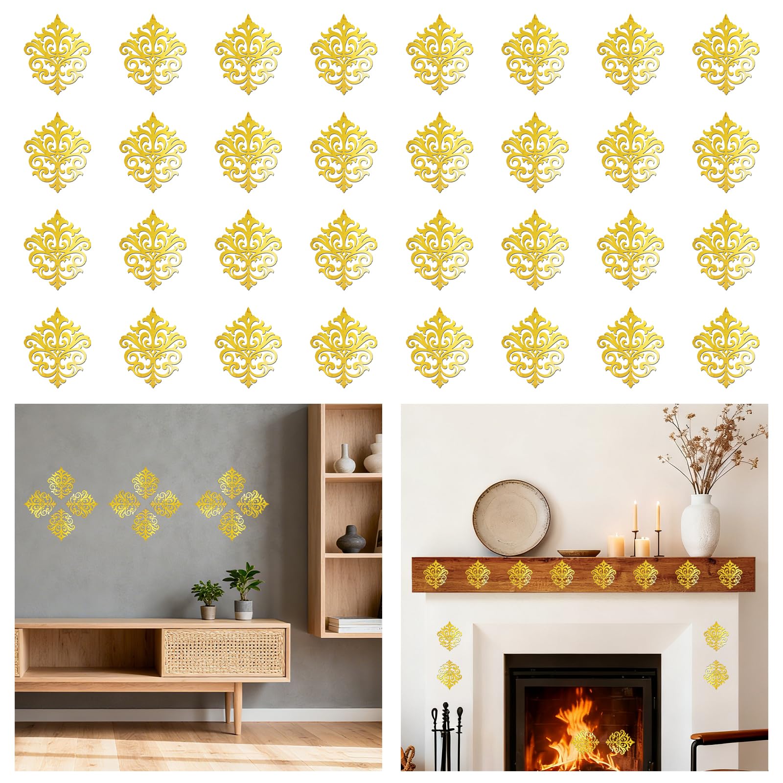 Stickers muraux acrylique pour agrandir une pièce sombre | Kit miroir GLOBLELAND doré