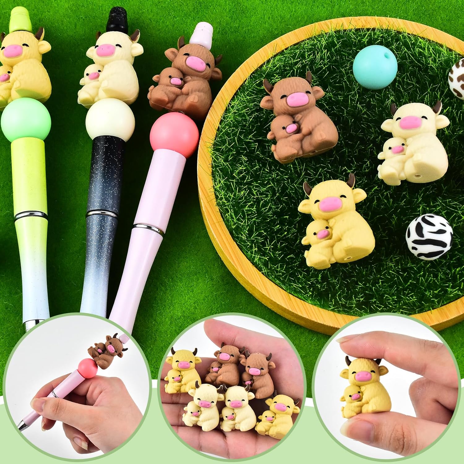 6 PCS 3D Mother-Child‌ Yak Silicone Focal Beads for Pens, Animal Focal Beads Bulk for Keychain Bracelet Necklace Making, Handmade Crafts Supplies - Image 4