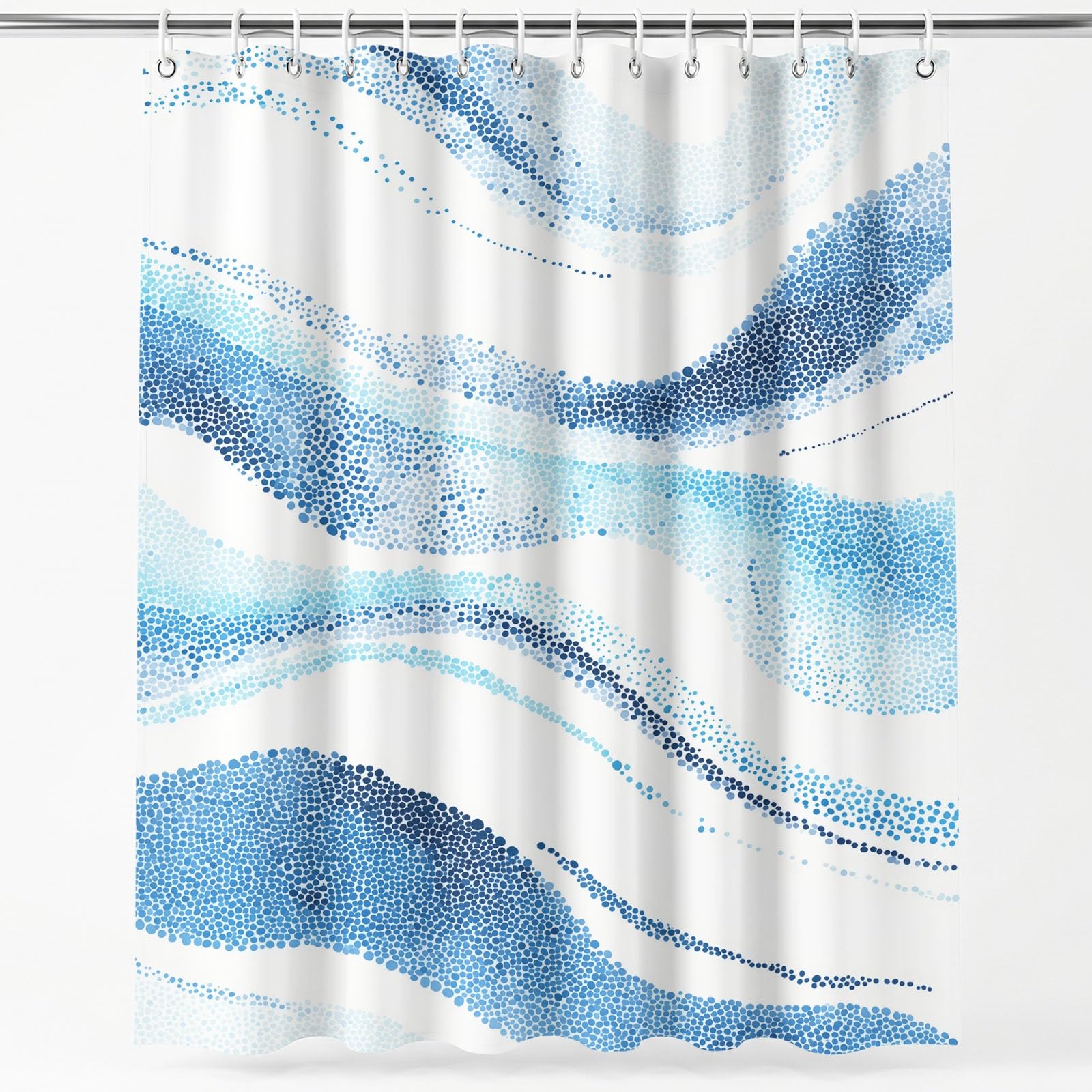 Rideau de Douche Moderne Minimaliste en Polyester imperméable et Lavable avec Crochets, 240 x 200 cm, Rideau de Salle de Bain Abstrait Frais Été Pois Fluide Vagues pour Salle de Bain