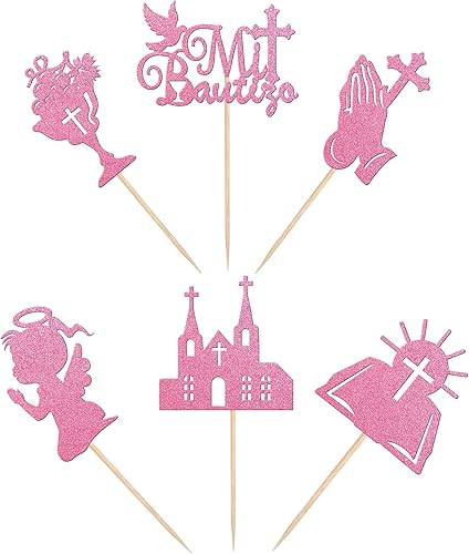 Miniatura 3 de Rsstarxi Mi Bautizo God Bless Cupcake Toppers Church Dove Cross Cupcake Picks Christian Girl Bautismo Cake Decoraciones para Religiosos Dios bendiga