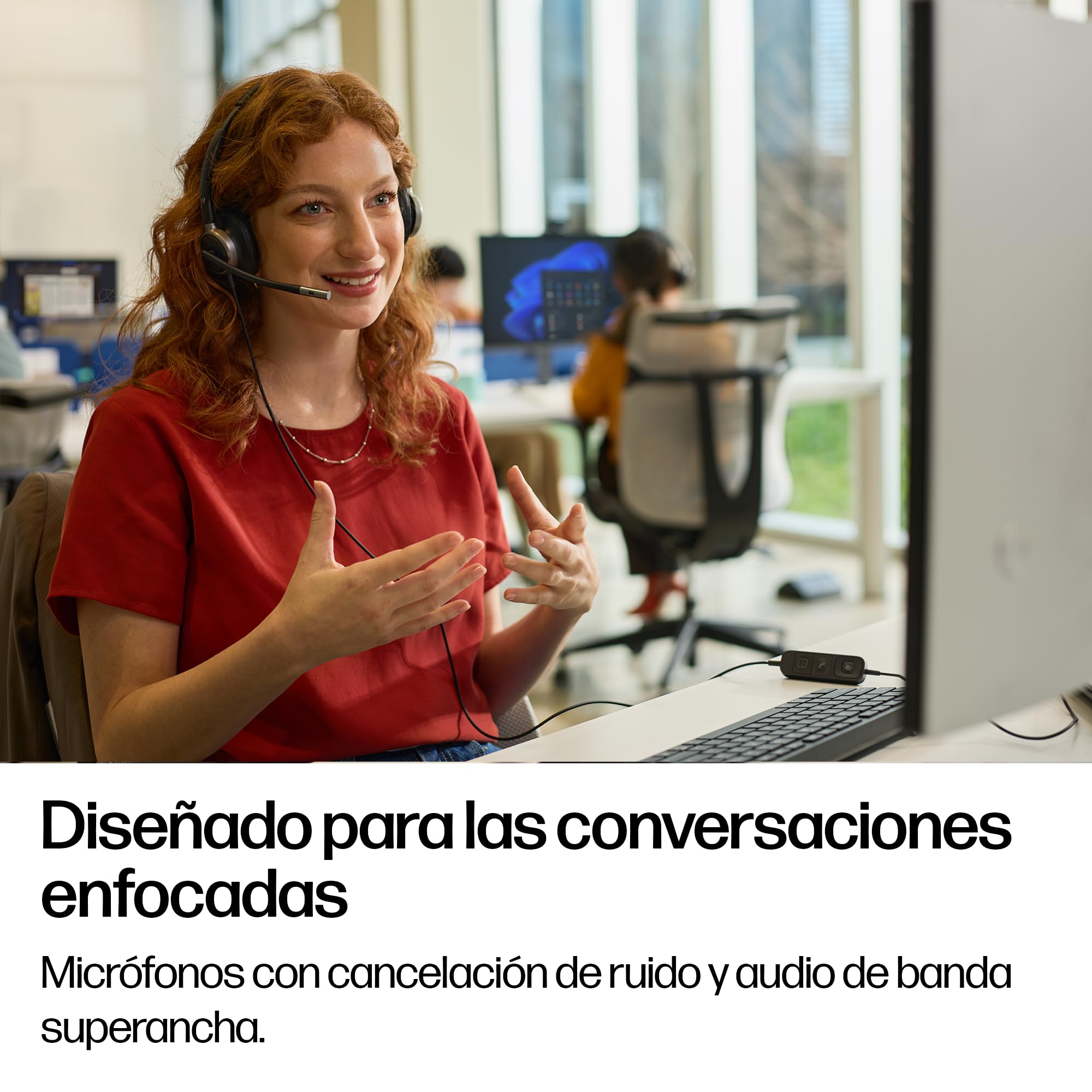 HP Poly Mission 620 Auricular USB-C Estéreo Profesional para Uso Diario Intensivo, Micrófono con Cancelación de Ruido con IA, Indicador de Llamada en Uso, Comodidad Todo el Día, PC y Mac