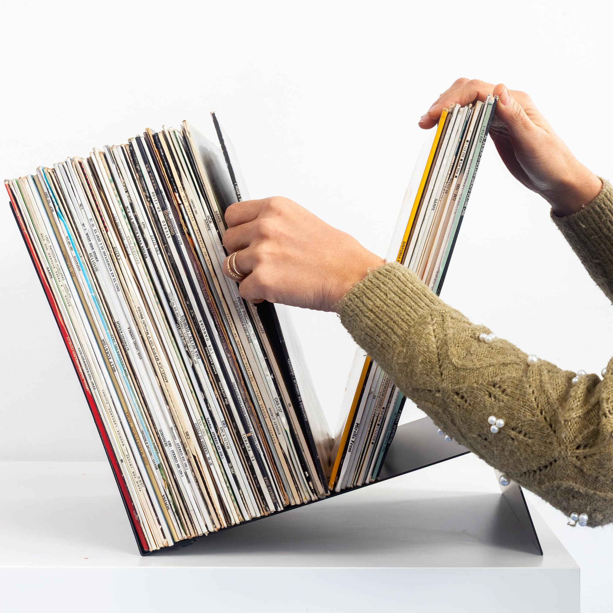 Support Vinyle en Acier Carbone | Rangement Vinyl 33 Tours avec Structure en Z | Capacité 70 LPs | Port Vinyl pour 12", 10", 7" | Rangement Mural Vinyle & Étagère Vinyles Murale
