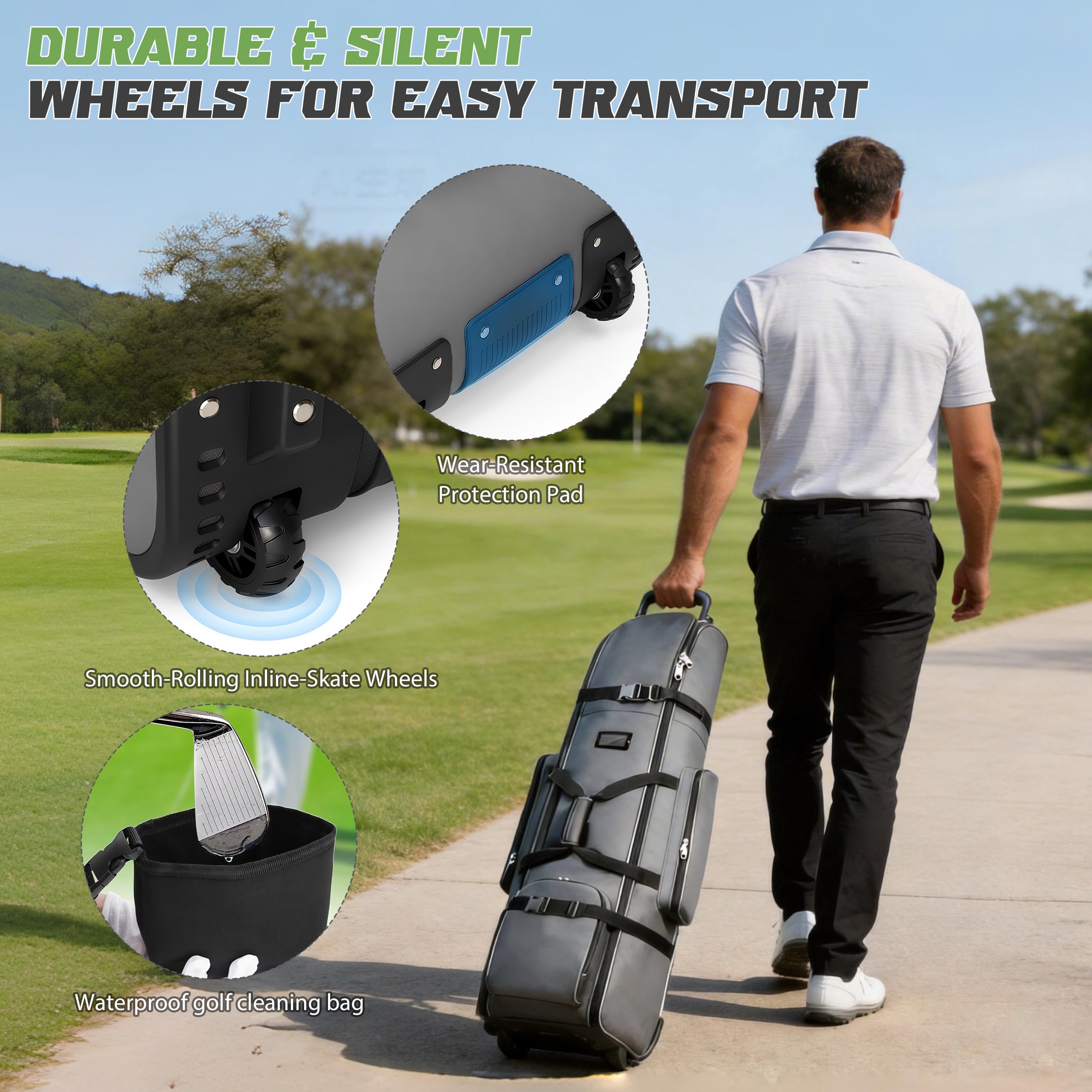 Bolsa de Viaje de Golf con Ruedas Tela Oxford 900D Gruesa Impermeable Funda de Transporte para Palos de Golf con Bolsa de Limpieza para Pelotas Bolsa de Golf portátil y Ligera para Viaje en avión