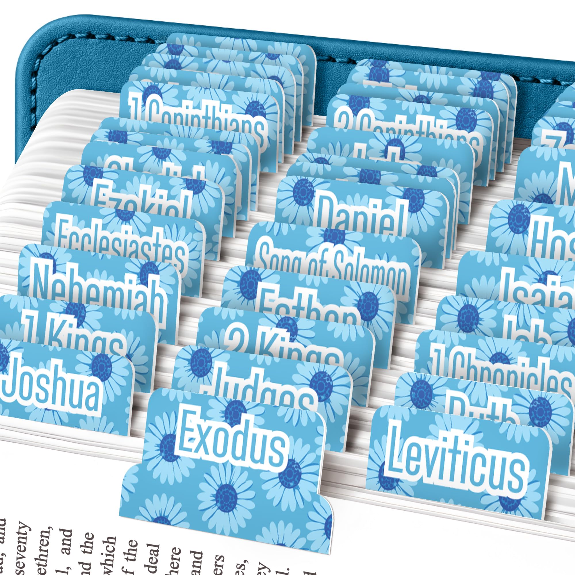 EssexWares - Blue Daisies Bible Tabs for Old and New Testament, 80 Large Print Tabs for Bible Study, Water-Resistant and Durable Index Tabs for Women and Men - 1.7" Wide โ image 1