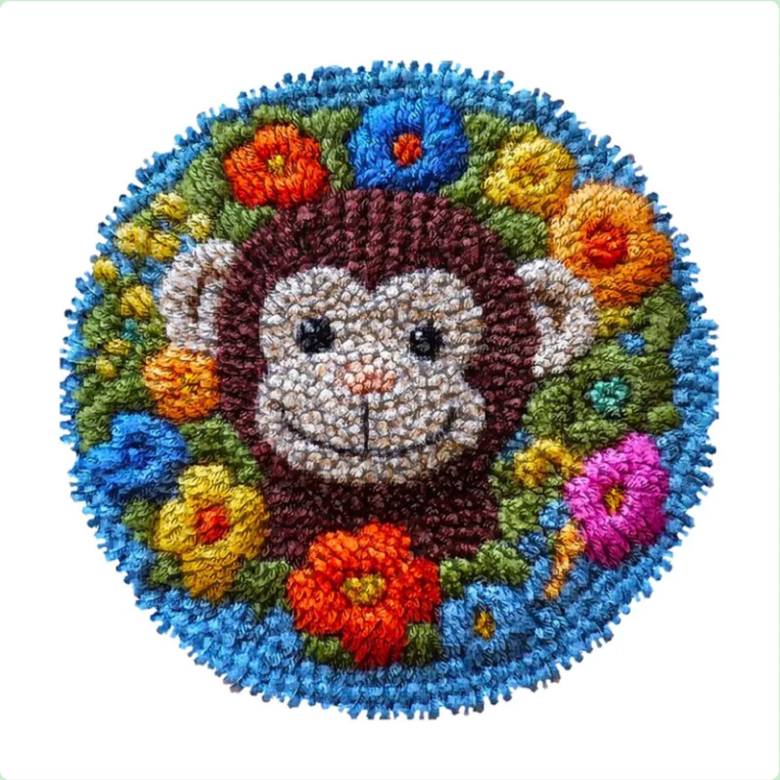 XDEGHUANGSS Latch Hook Rug Kit: Monkey in Flowers Design,Beginner Craft