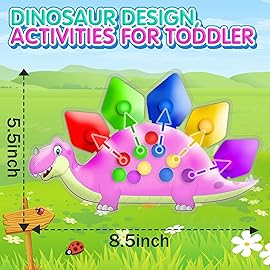 2PC Pink Dinosaur Color Sorting Sensory Toys, Montessori Toys for Toddler Girl Fine Motor Skill Game Learning Activities Quiet Calm Down Fidgets for Classroom Valentine GIft for 3 4 5 Year Old