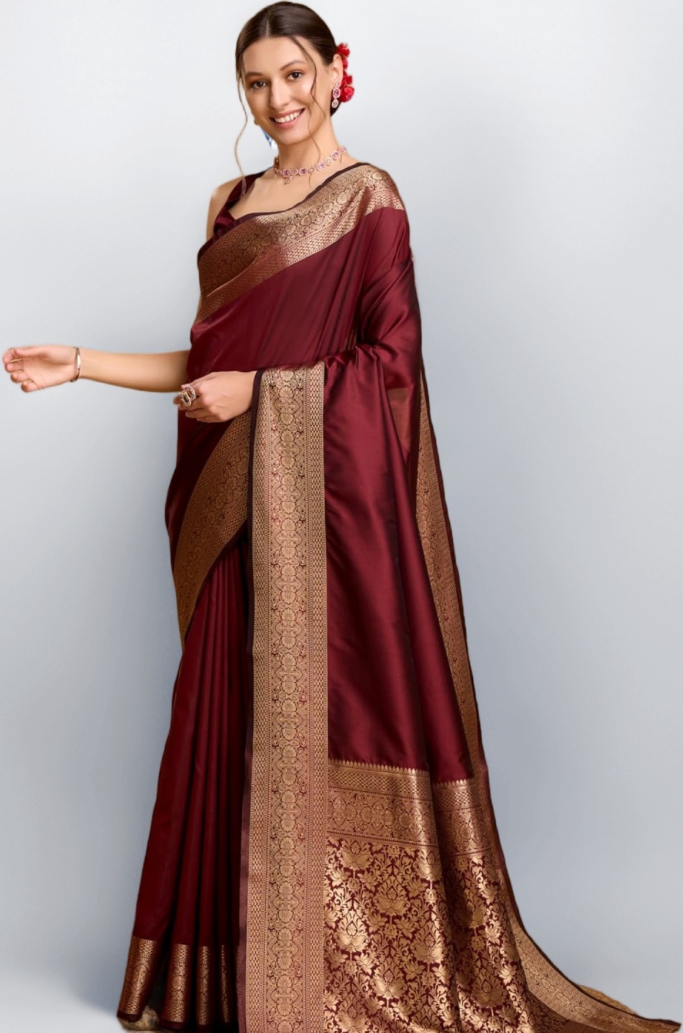 Women's Silk Kanjivaram Kanchipuram Saree With Blouse Piece