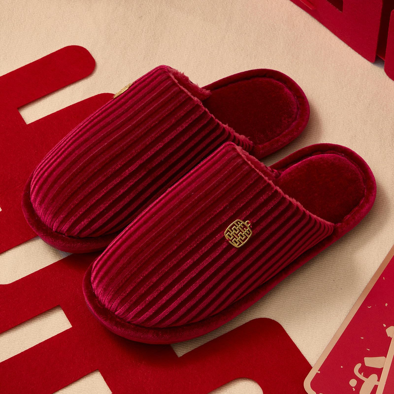 Pantofole Donna da Sposa Antiscivolo in Pile Corallo per Gli Sposi, Casa Leggere-Modello Uomo Rosso-40-41