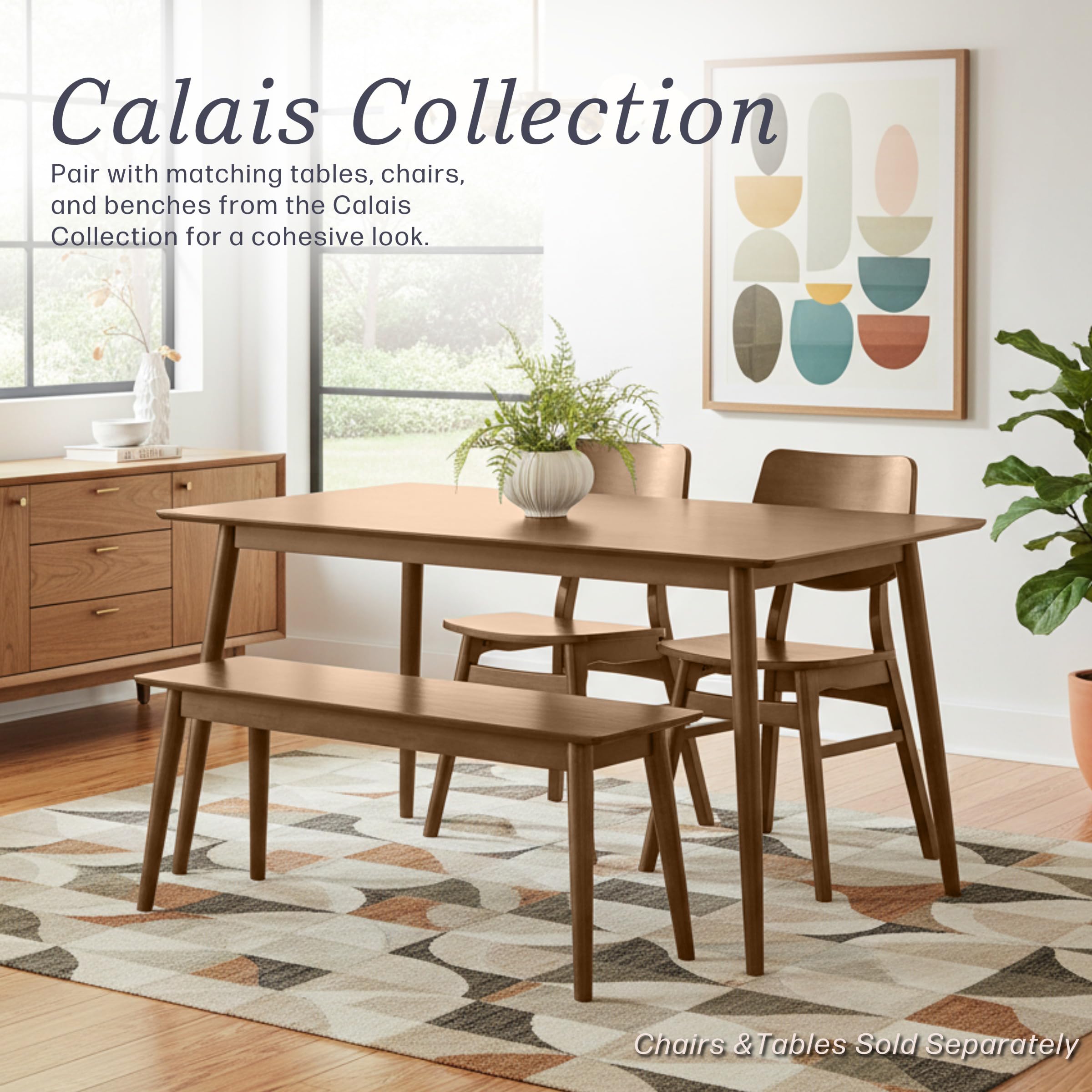Alaterre Furniture Solid Wood Dining Bench, Warm Pecan, 46” x 14” x 18” | Entryway Bench with Minimalist Design, Mid-Century Modern Furniture for Entryway, Dining Room, Kitchen, or Bedroom