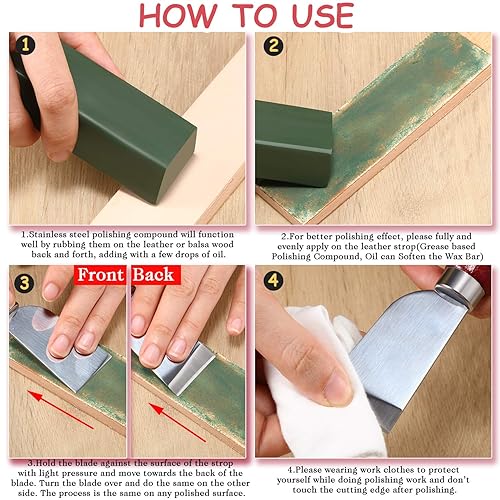 Miniatura 3 de Blulu Compuesto de pulido de metal de 9.8 onzas (10.58 oz), color verde y blanco, compuesto de pulido de cuero, compuestos para afilar cuchillos
