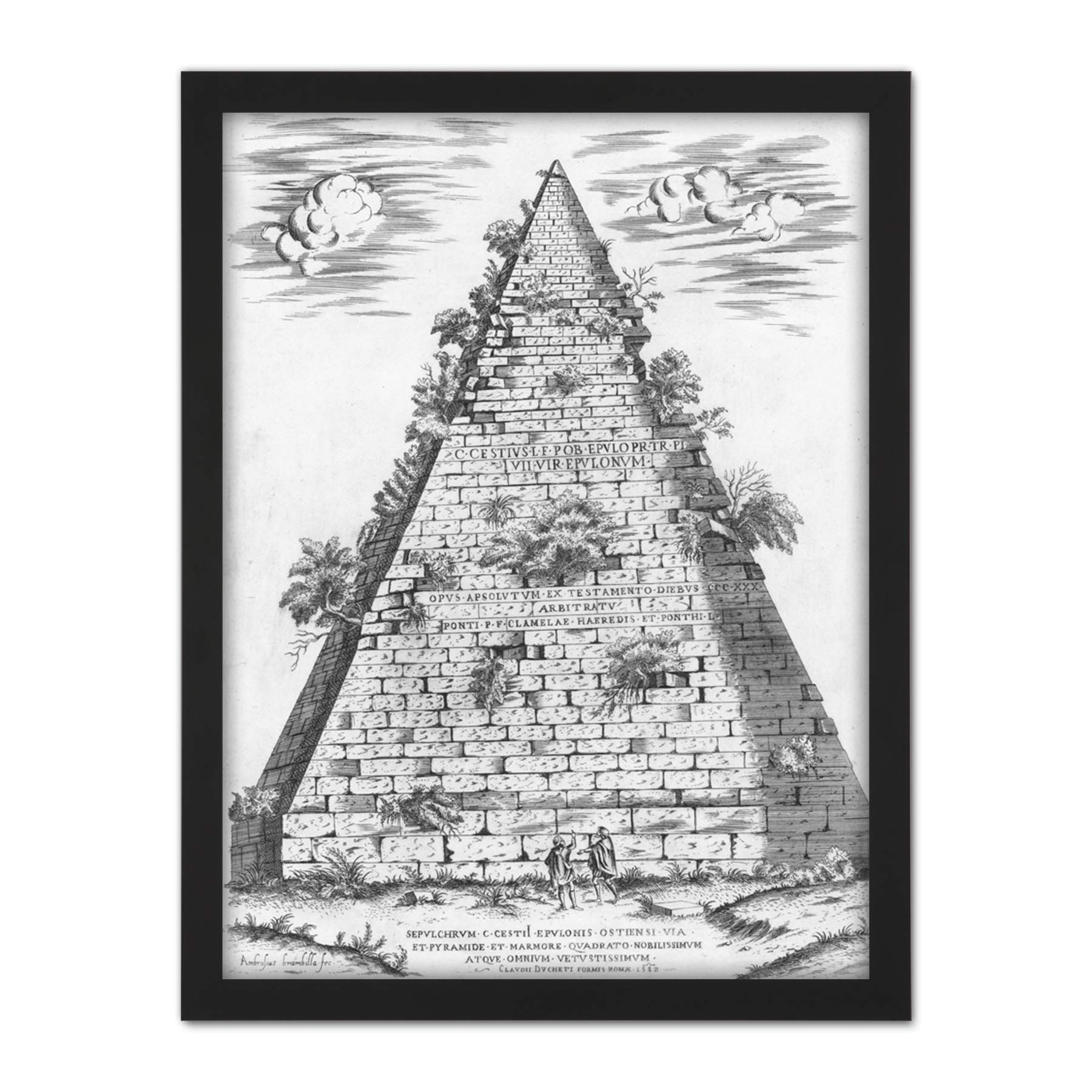 Artery8 Brambilla Roman Pyramid Of Caius Cestius Engraving Artwork Framed Wall Art Print 18X24 Inch