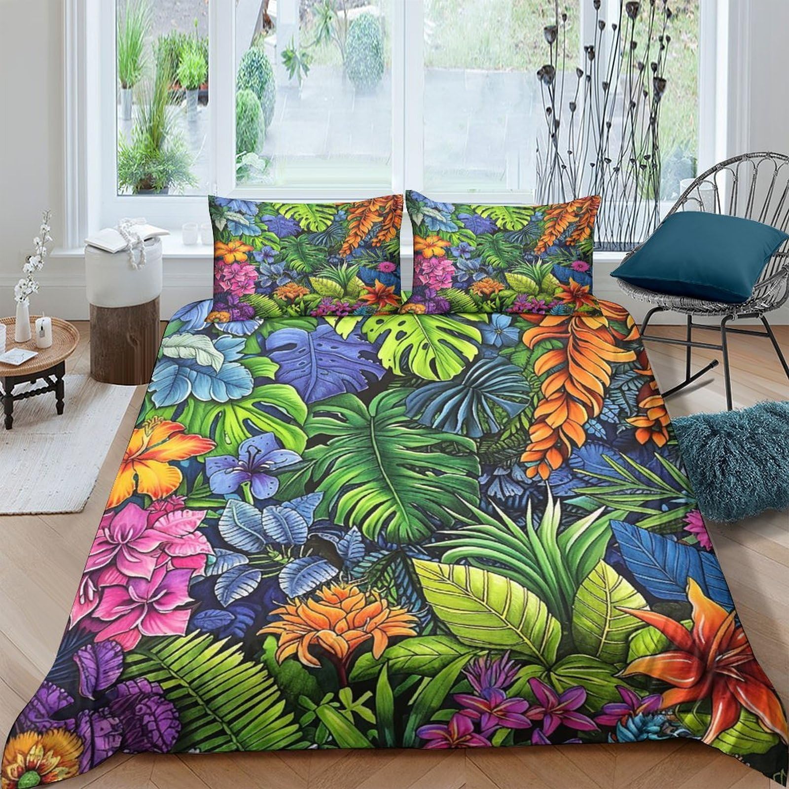 Ctjqhvkz Style-8 3D Printed Tropical Jungle Fitted Sheet Microfiber Vibrant Floral Mattress Cover For Bedroom Guest Room Decor Single（135X200cm）