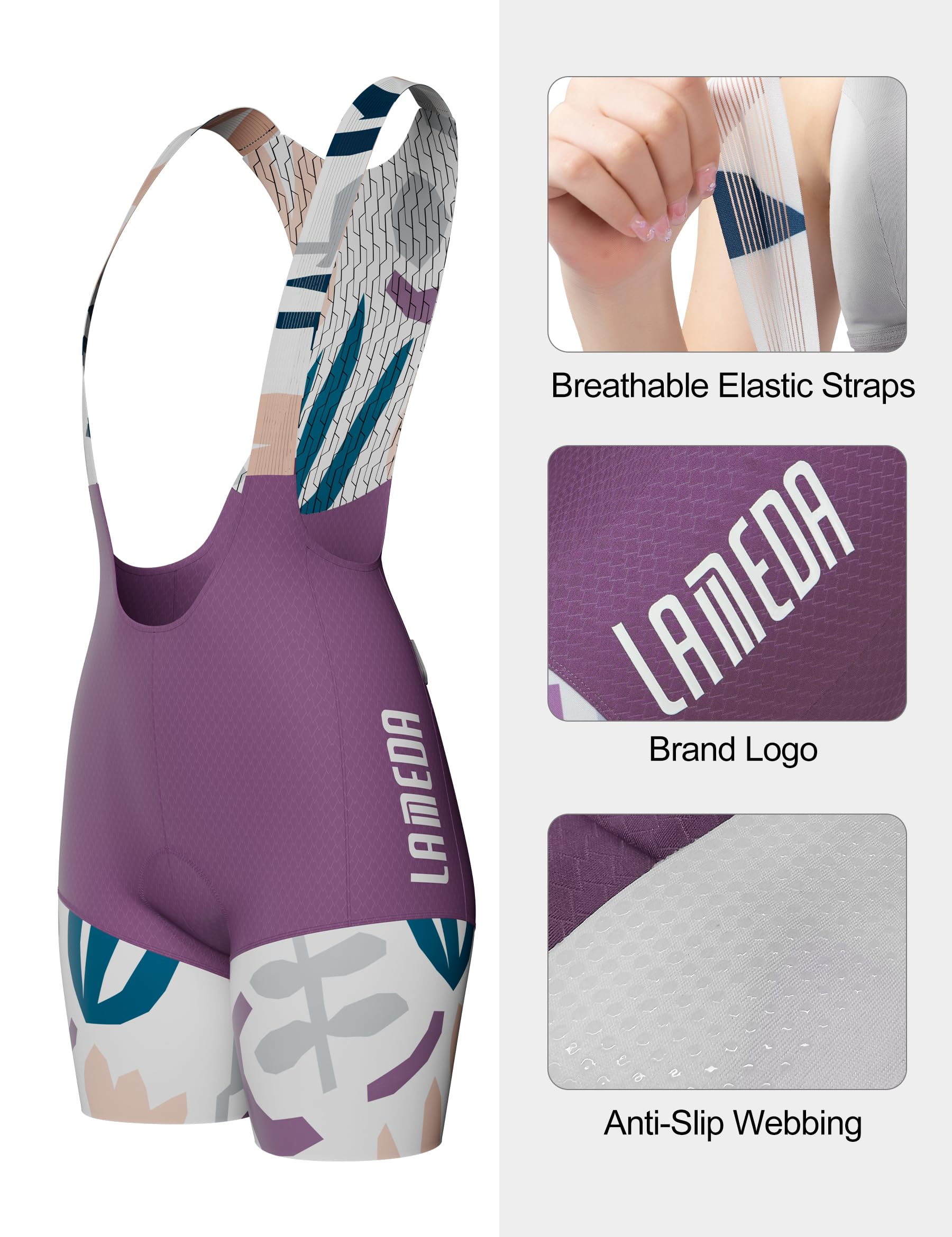 LAMEDA Damen Radhose Kurz mit Trägern UPF 50+ High-Waist Fahrradhose Trägerhose Figurformend Atmungsaktive Jacquard Bib Shorts für Rennrad MTB Radsport