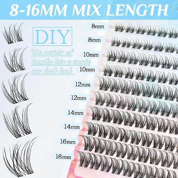 Lash Clusters Natural Wispy Eyelash Clusters Clear Band 8-16mm Cluster Eyelash Extensions CD Curl 100pcs Clusters Lashes