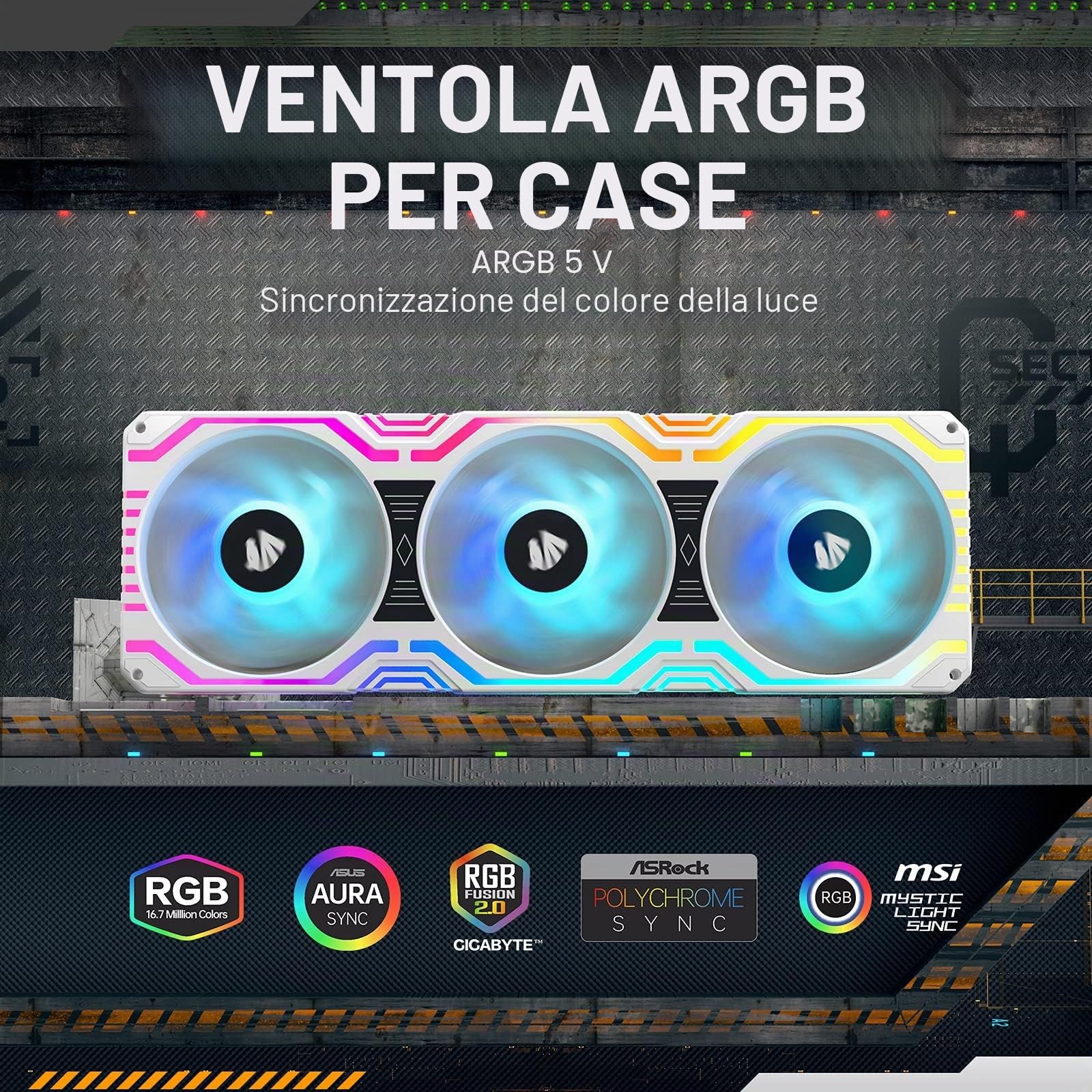 AsiaHorse Ventola per PC 3 in 1,Ventola per PC ARGB da 3 * 120 mm con 56 LED indirizzabili,Ventola del case della CPU con controllo PWM,Ventola di raffreddamento per computer, 800-1800 RPM, Bianco
