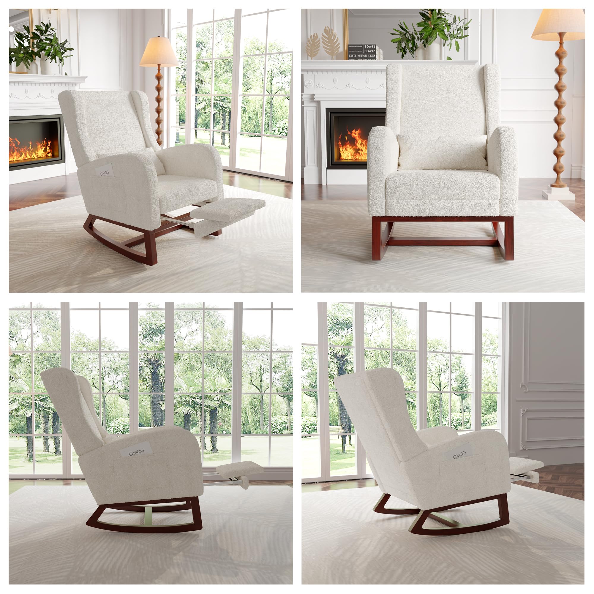 Mecedora, silla de lactancia, mecedora con reposapiés y bolsillo lateral, silla de lactancia, cómoda silla de lectura con reposabrazos, silla acolchada para salón o dormitorio