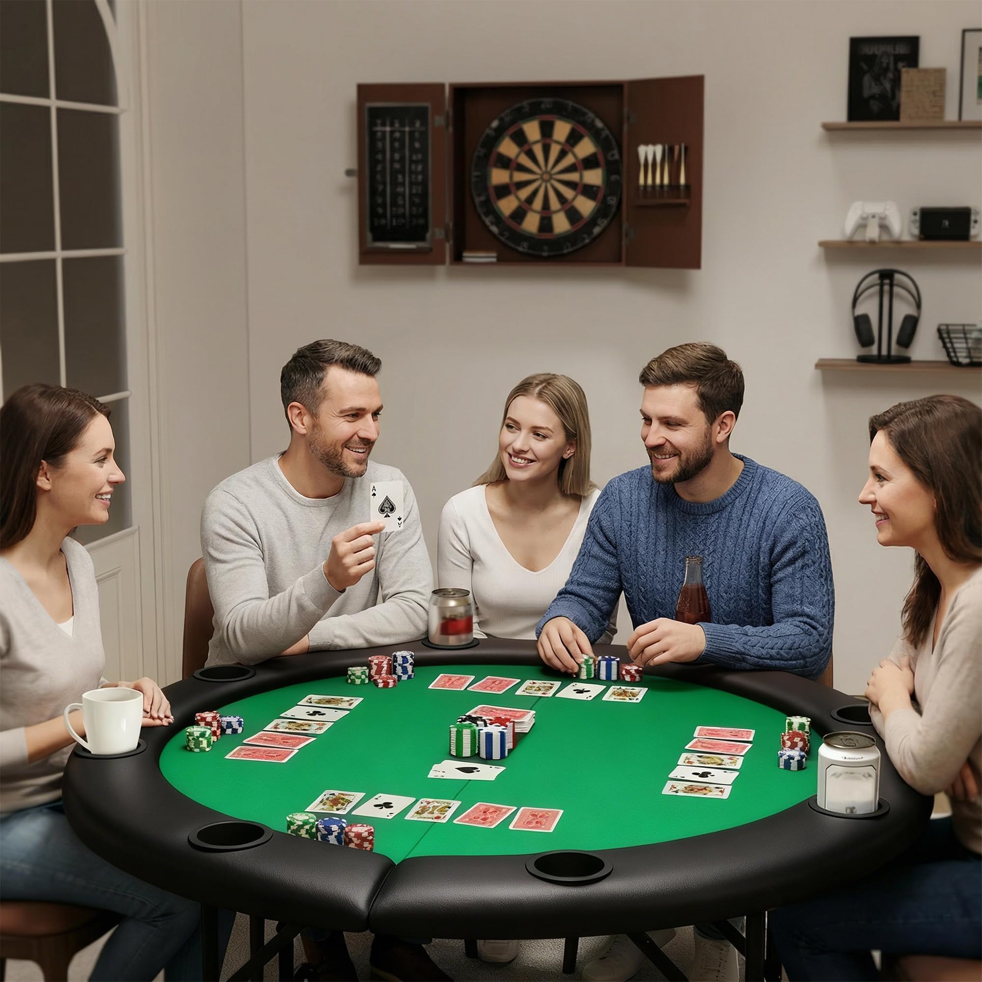 Garvee Tavolo Poker Rotondo Pieghevole 122 cm Per 8 Giocatori, Bordo