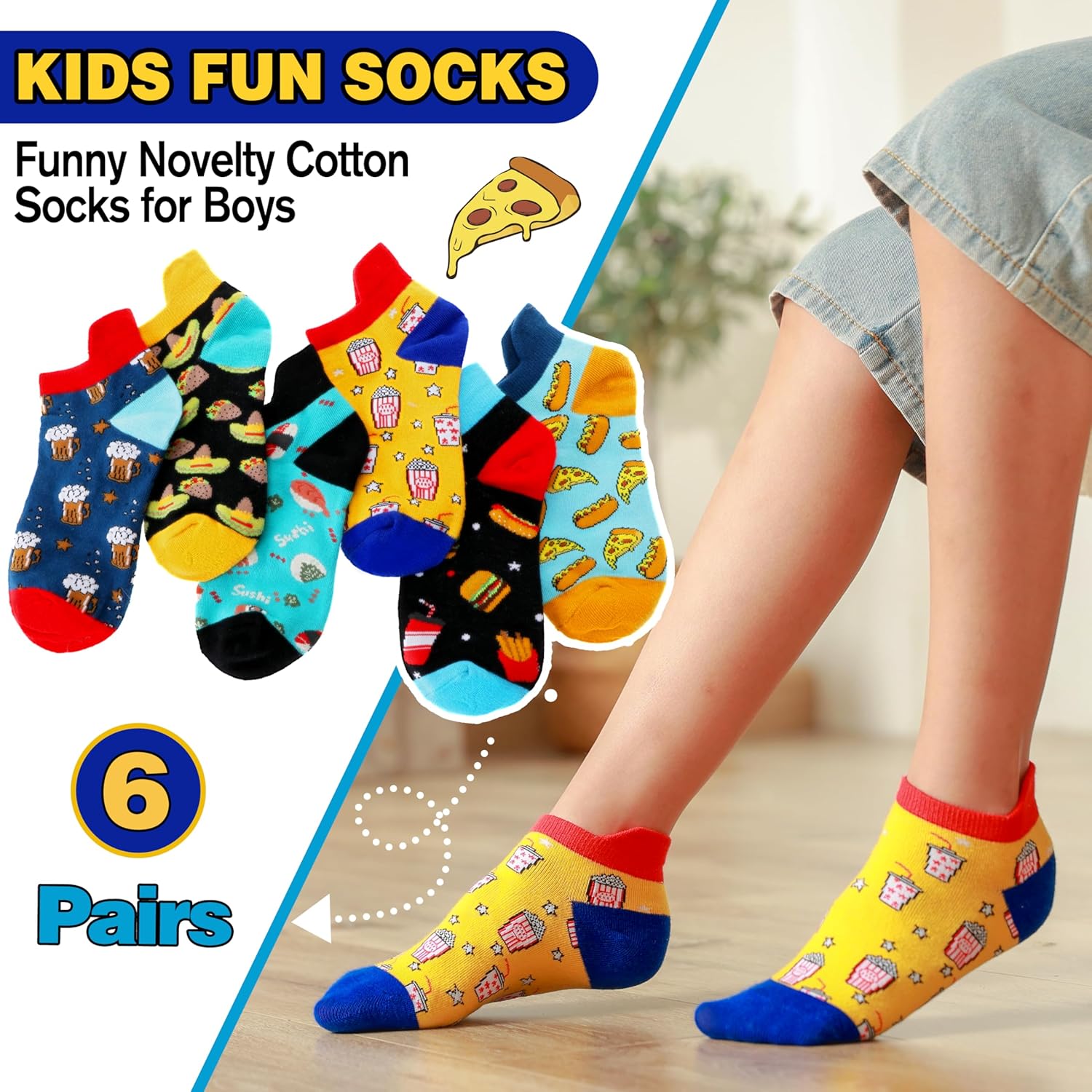 MOGGEI Kids Boys Ankle Socks Low Cut No Show Funny Cartoon Fun Cute Novelty Cotton Socks 6 Pairs - Image 2