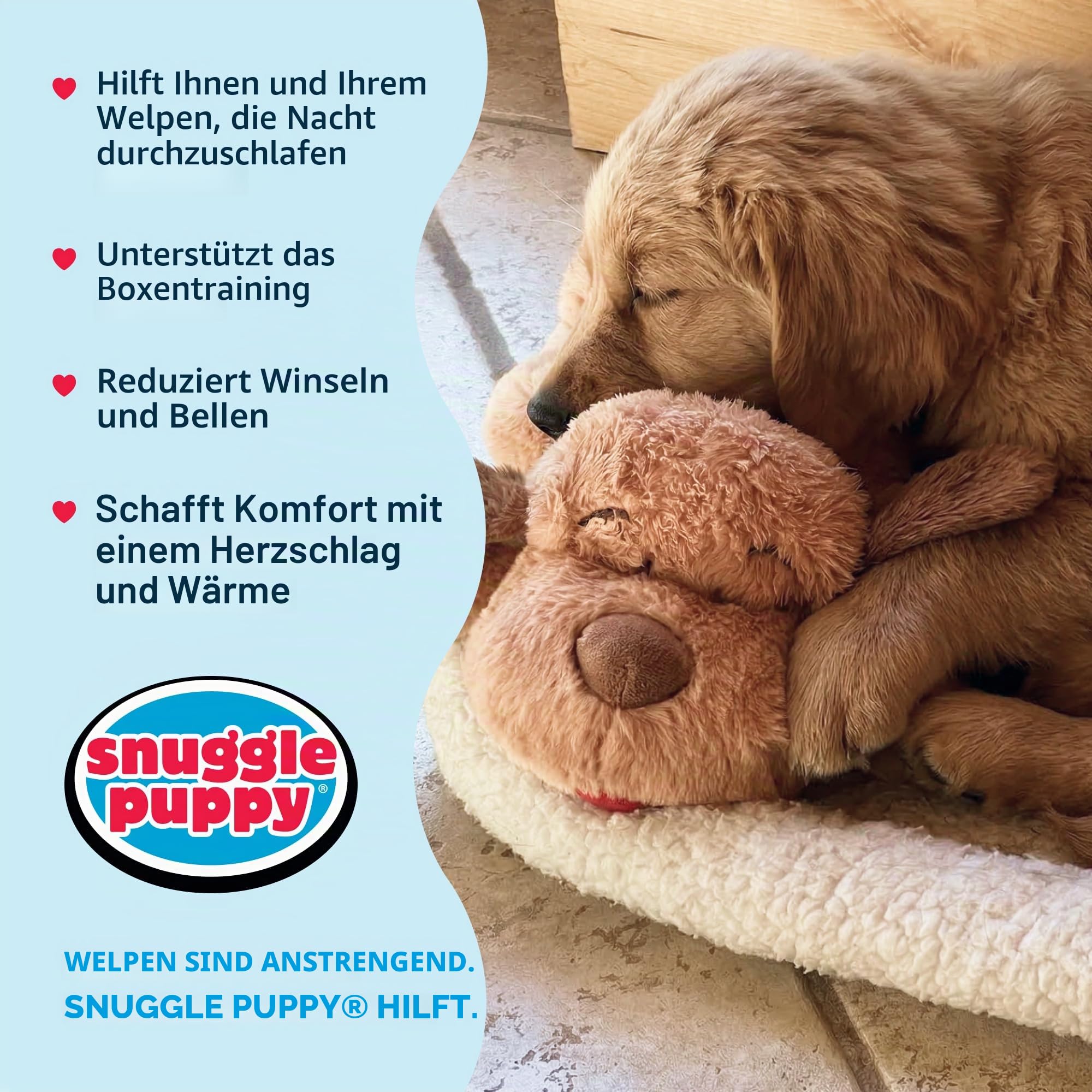 Snuggle Puppy Original Kuscheltier mit Herzschlag für Hunde – Beruhigendes Hundespielzeug gegen Angst & Stress, Trainings- und Komfortspielzeug, Farbe Biscuit