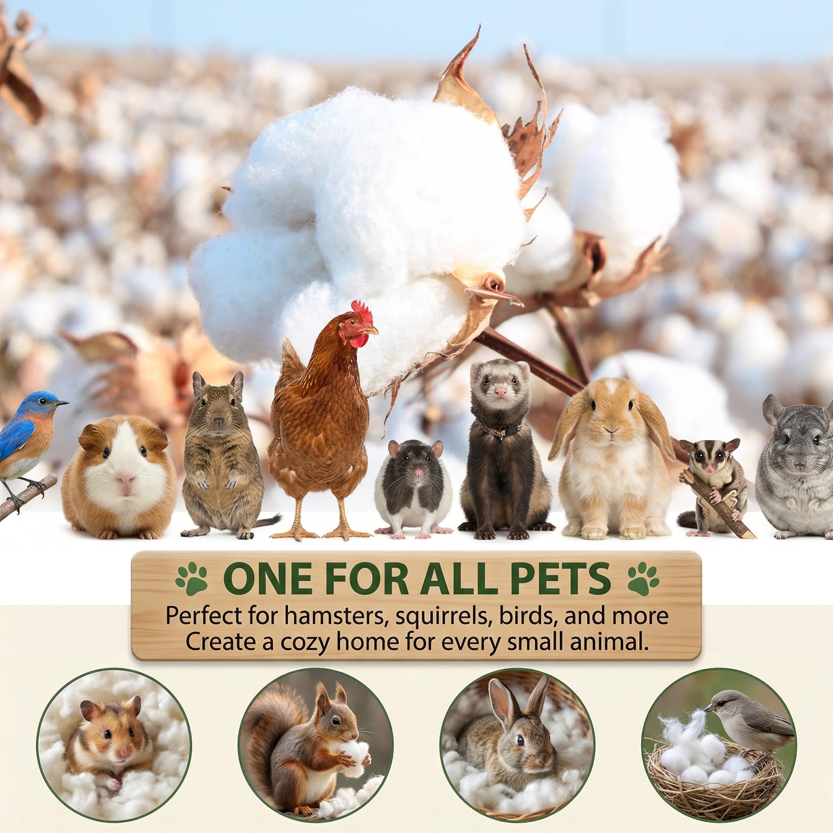 RAINFLOW Natürliches Nistmaterial für Vögel, 142 g – Vogel-Nistmaterial, Baumwolle, Tier-Hamster-Einstreu, Nest-Bettwäsche für Wildvögel, Kaninchen, Zuckergleiter, Eichhörnchen, Hamster