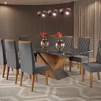 Mesa de Jantar Retangular 200x90 Noble com 8 Cadeiras Iza Mel/Grafite