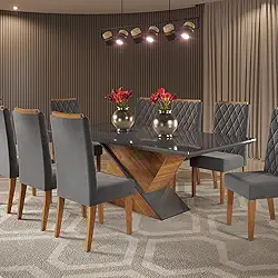 Mesa de Jantar Retangular 200x90 Noble com 8 Cadeiras Iza Mel/Grafite