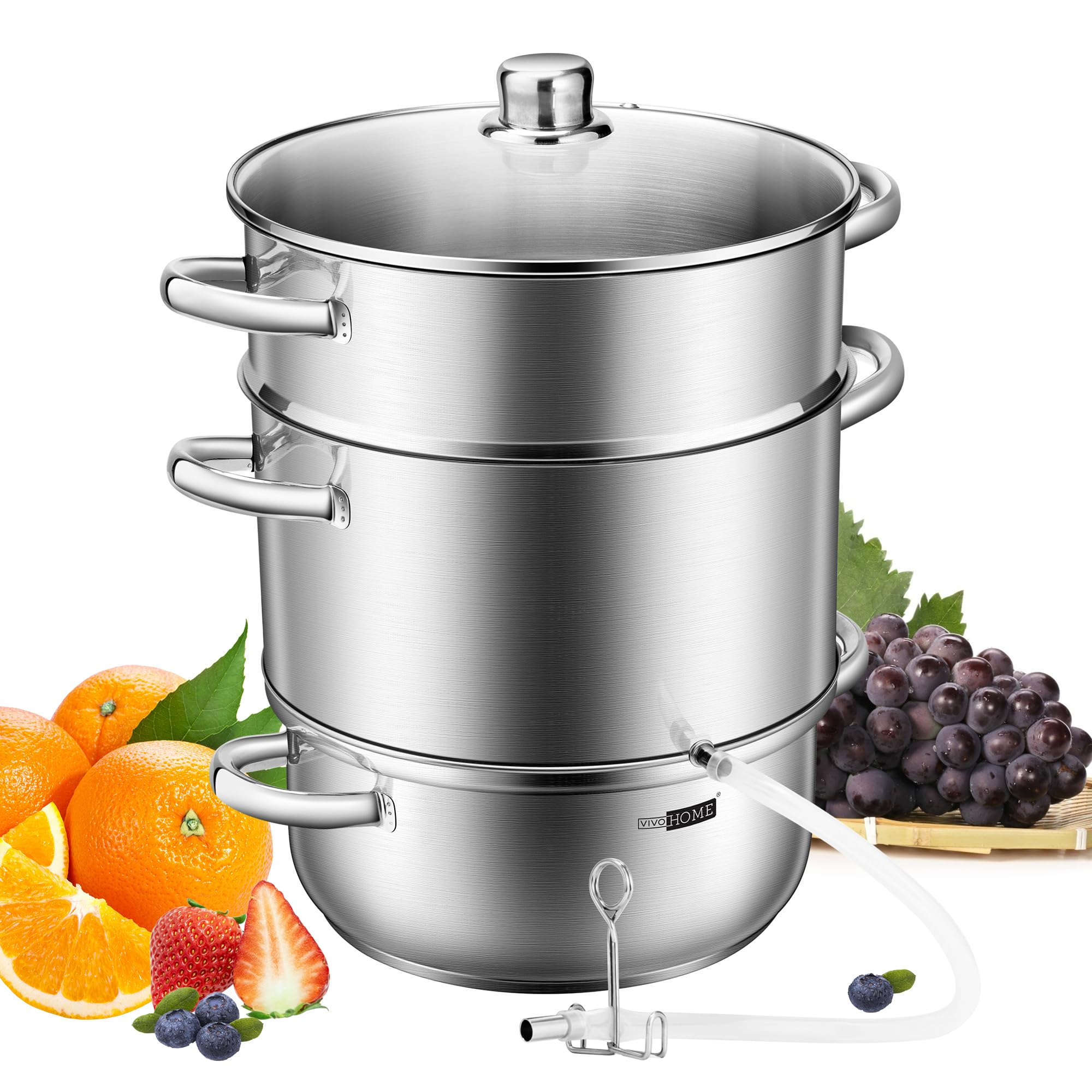 VIVOHOME Extracteur de Jus à Vapeur avec Couvercle en Verre, Ø 26cm, Capacité 8L, Convient à tous les Types de Cuisinières, y compris Induction, Idéal pour le Jus de Fruits et Légumes