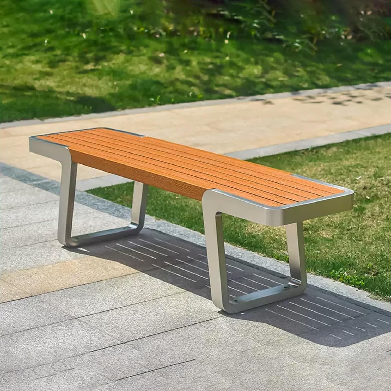 Backless Garden Bench, Park Bench，Outdoor Patio Bench, Front Porch Bench Weatherproof,with Slatted Seat & Steel Frame,for Backyard, Deck, Lawn, Poolside, Park (Color : Coffee Color)